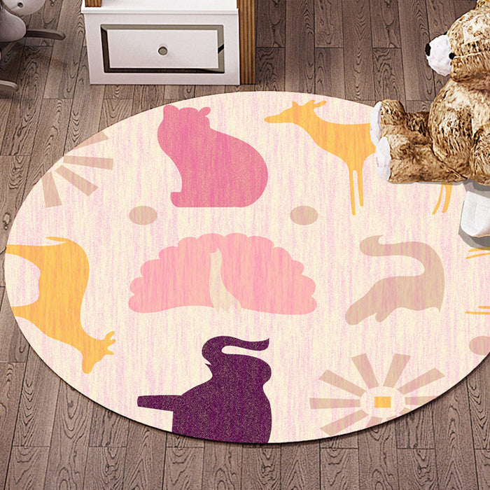 Multicolor Flower Pattern Rug with Star and Heart Polyester Kids Rug Washable Anti-Slip Pet Friendly Area Rug for Children's Room