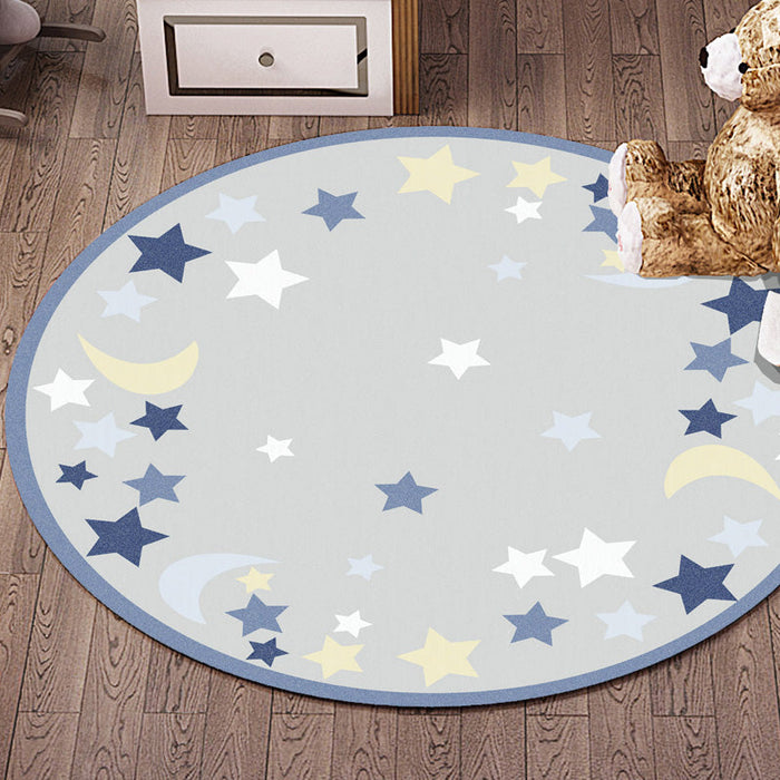 Multicolor Flower Pattern Rug with Star and Heart Polyester Kids Rug Washable Anti-Slip Pet Friendly Area Rug for Children's Room