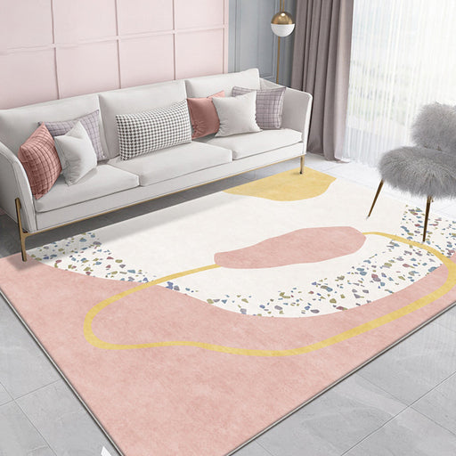 Creative Modernism Rug Pink Colorblock Rug Pet Friendly Anti-Slip Washable Area Rug for Decoration