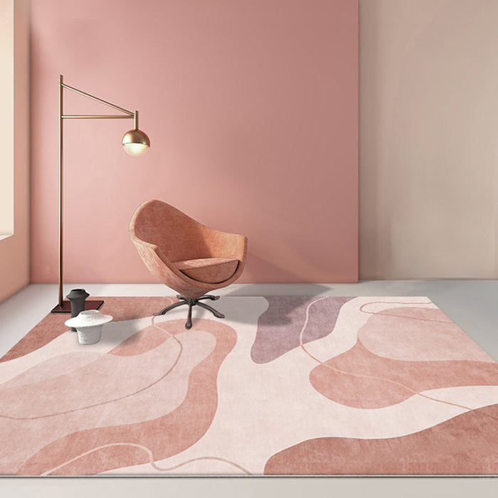 Pink Colorblock Rug Polyester Modern Rug Washable Anti-Slip Pet Friendly Area Rug for Living Room