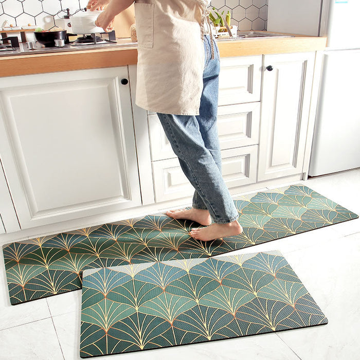 Feblilac PVC Green Abstract Leaves Kitchen Mat Mom‘s Day Gift