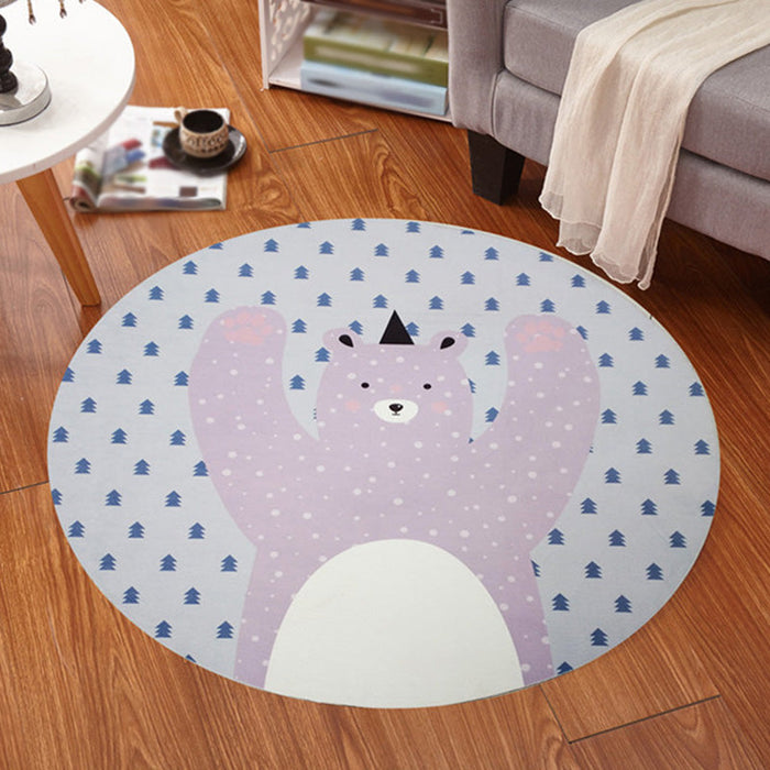 Multicolor Animal Pattern Rug Polyester Kids Rug Washable Anti-Slip Pet Friendly Area Rug for Children's Room