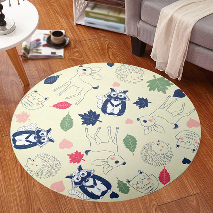 Multicolor Animal Pattern Rug Polyester Kids Rug Washable Anti-Slip Pet Friendly Area Rug for Children's Room