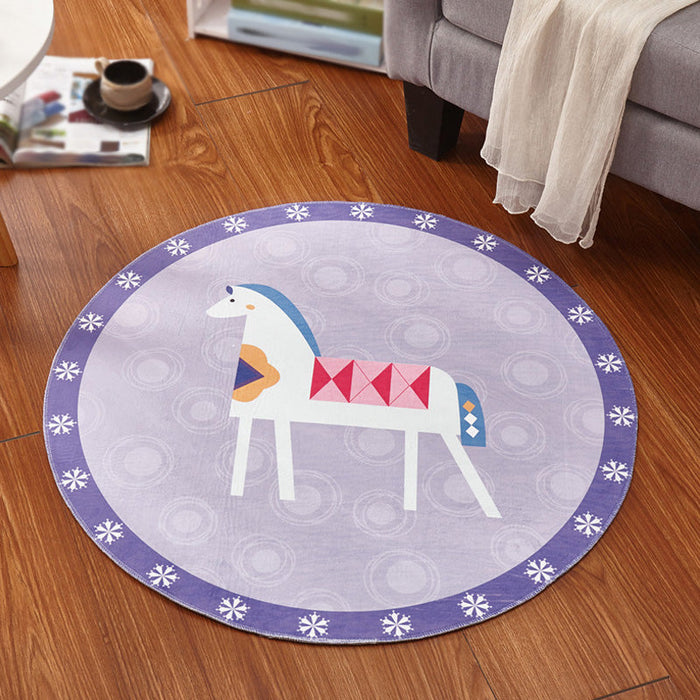 Multicolor Animal Pattern Rug Polyester Kids Rug Washable Anti-Slip Pet Friendly Area Rug for Children's Room