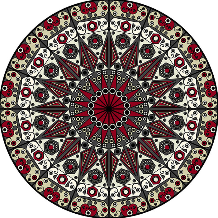 Moroccan Circle Pattern Rug with Flower Multicolor Polyester Rug Washable Pet Friendly Non-Slip Area Rug for Living Room