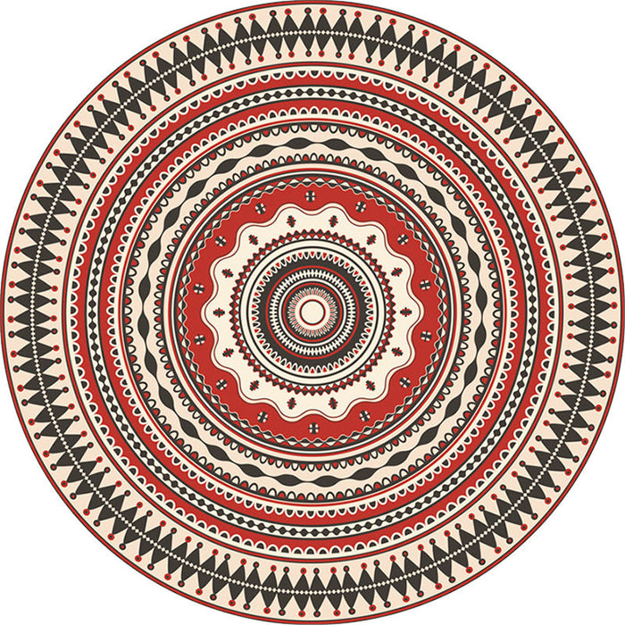 Moroccan Circle Pattern Rug with Flower Multicolor Polyester Rug Washable Pet Friendly Non-Slip Area Rug for Living Room