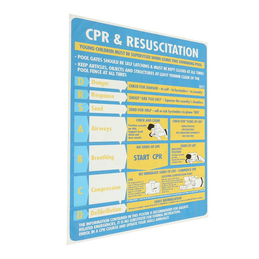 600x400mm Plastic CPR & Resuscitation Chart DRSABC Pool Spa Safety Sign Wall Sticker