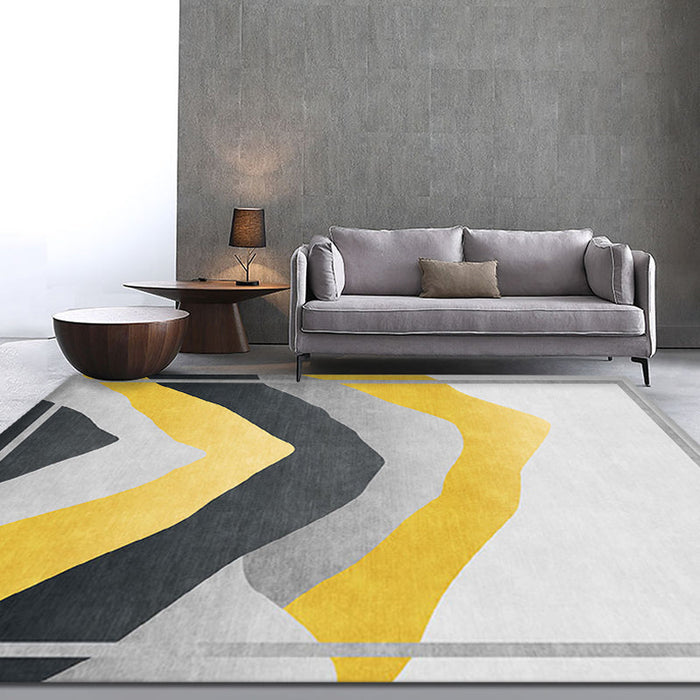 Grey and Yellow Colorblock Rug Polyester Modern Rug Washable Anti-Slip Pet Friendly Area Rug for Living Room