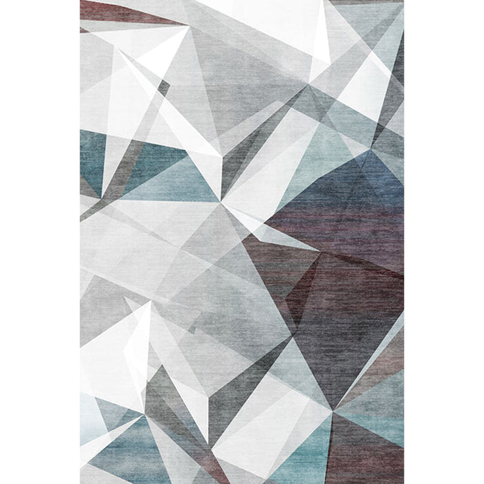 Grey Geometric Pattern Rug Polyester Modern Rug Washable Anti-Slip Pet Friendly Area Rug for Living Room