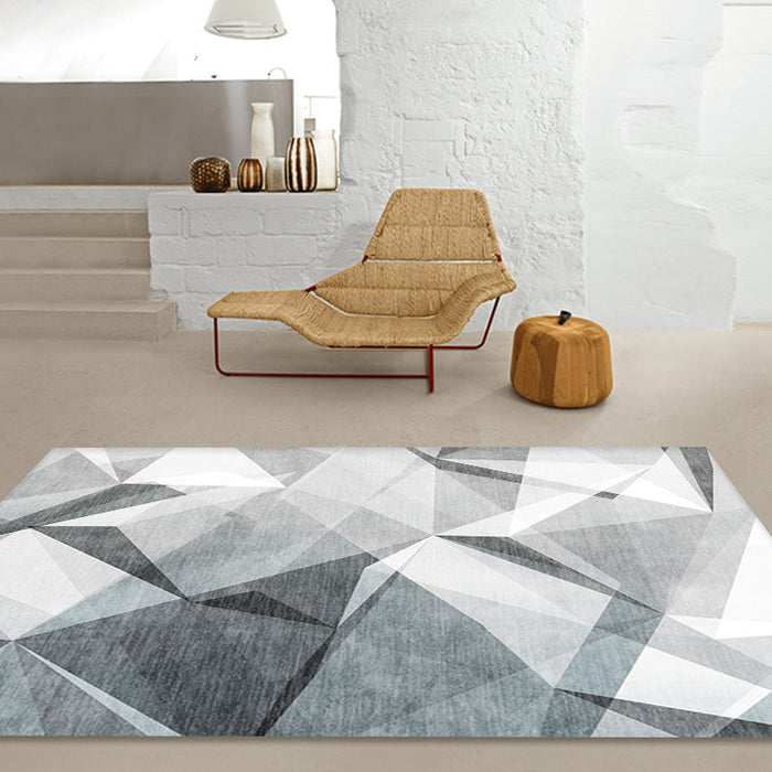 Grey Geometric Pattern Rug Polyester Modern Rug Washable Anti-Slip Pet Friendly Area Rug for Living Room