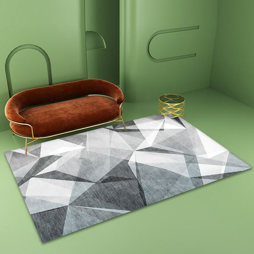 Grey Geometric Pattern Rug Polyester Modern Rug Washable Anti-Slip Pet Friendly Area Rug for Living Room