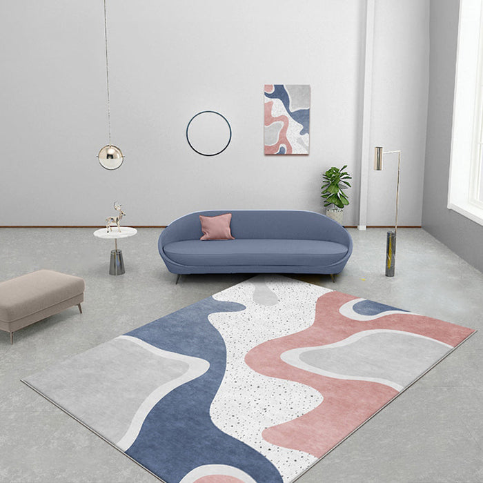 Pink and Blue Colorblock Rug Polyester Modern Rug Washable Anti-Slip Pet Friendly Area Rug for Living Room