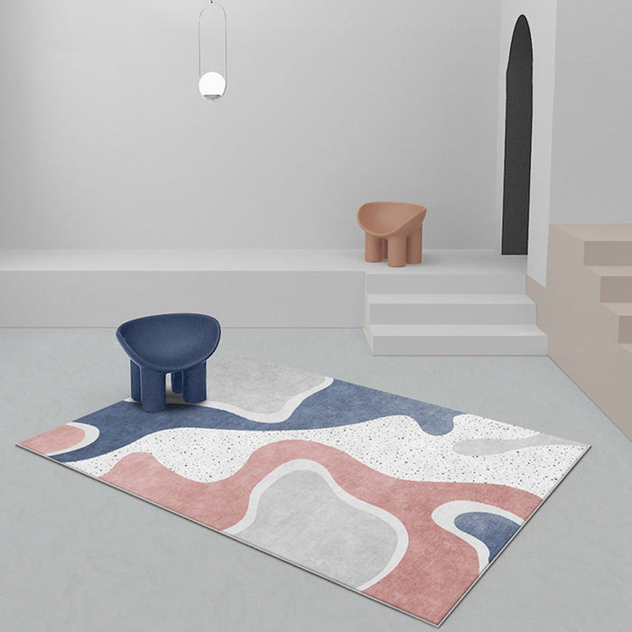 Pink and Blue Colorblock Rug Polyester Modern Rug Washable Anti-Slip Pet Friendly Area Rug for Living Room