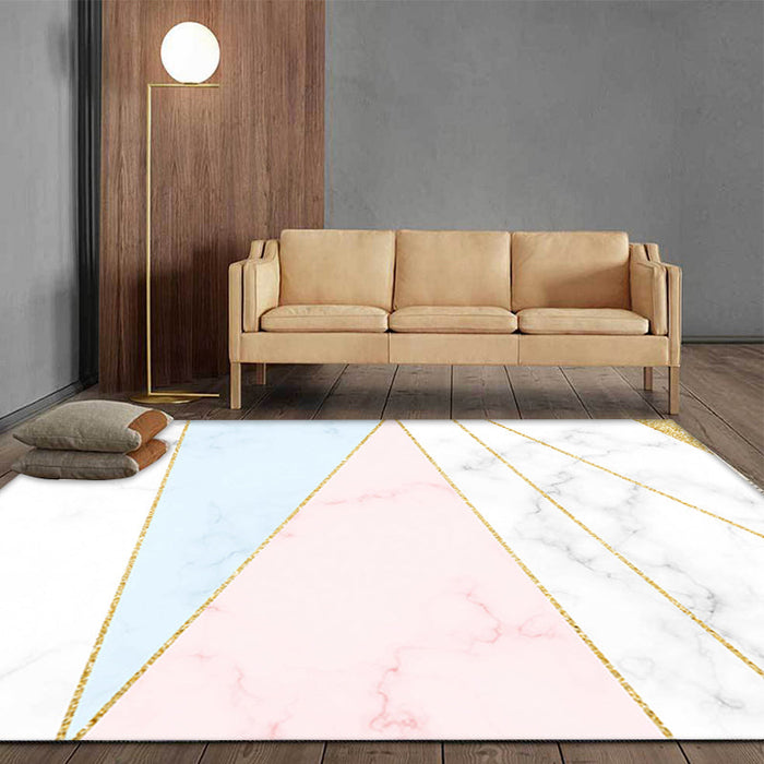 Stylish Modernism Rug Pink and White Geometric Pattern Rug Pet Friendly Anti-Slip Washable Area Rug for Decoration