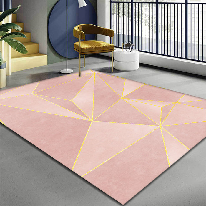 Stylish Modernism Rug Pink and White Geometric Pattern Rug Pet Friendly Anti-Slip Washable Area Rug for Decoration