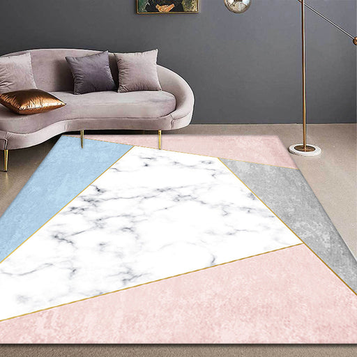 Stylish Modernism Rug Pink and White Geometric Pattern Rug Pet Friendly Anti-Slip Washable Area Rug for Decoration