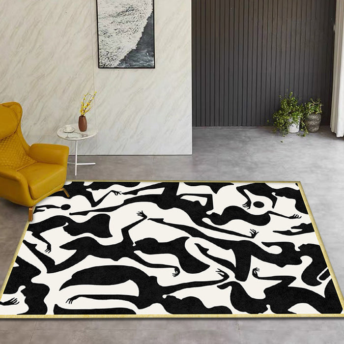 Stylish Nordic Rug Black and White Abstract Rug Pet Friendly Anti-Slip Washable Area Rug for Decoration