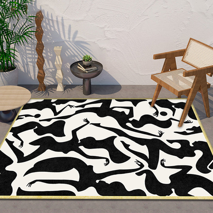 Stylish Nordic Rug Black and White Abstract Rug Pet Friendly Anti-Slip Washable Area Rug for Decoration