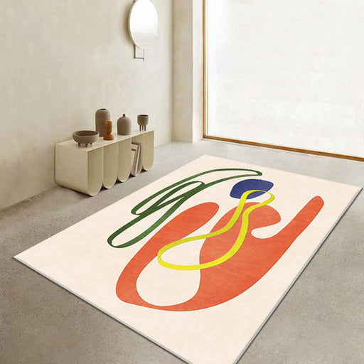 Orange Abstract Rug Polyester Modern Rug Washable Anti-Slip Pet Friendly Area Rug for Living Room