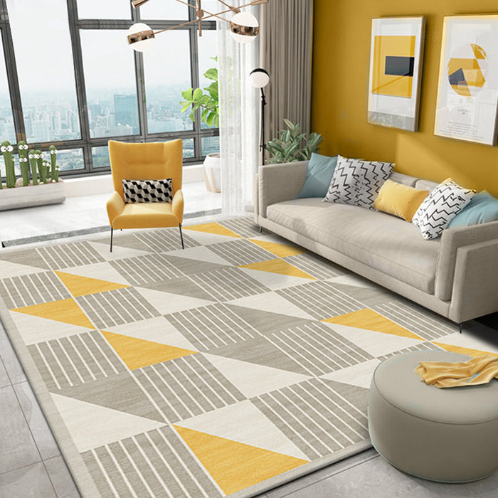 Simple Modernism Rug Yellow Geometric and Striped Pattern Rug Pet Friendly Anti-Slip Washable Area Rug for Decoration