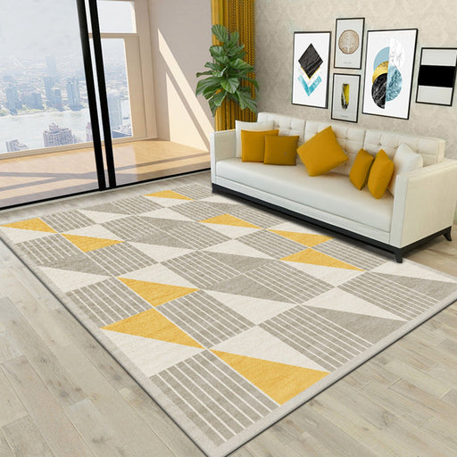 Simple Modernism Rug Yellow Geometric and Striped Pattern Rug Pet Friendly Anti-Slip Washable Area Rug for Decoration