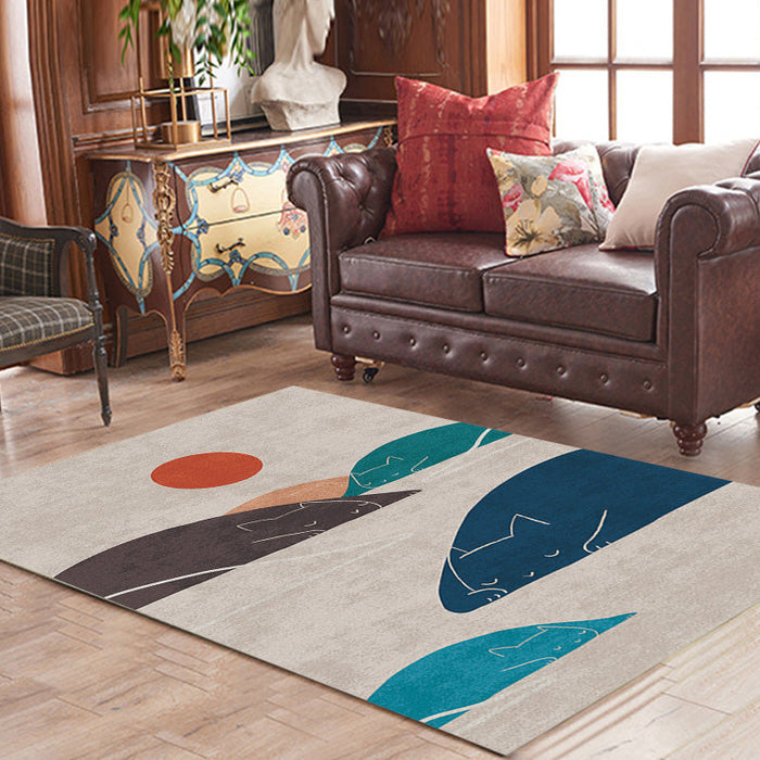 Navy Multicolor Mountain Pattern Rug Polyester Oriental Rug Washable Anti-Slip Pet Friendly Area Rug for Living Room