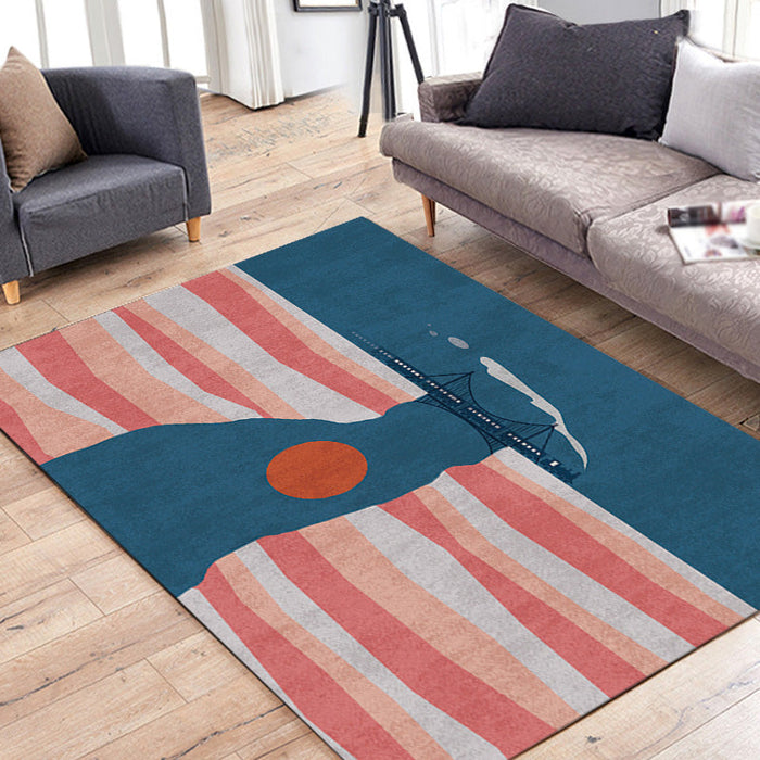 Navy Multicolor Mountain Pattern Rug Polyester Oriental Rug Washable Anti-Slip Pet Friendly Area Rug for Living Room