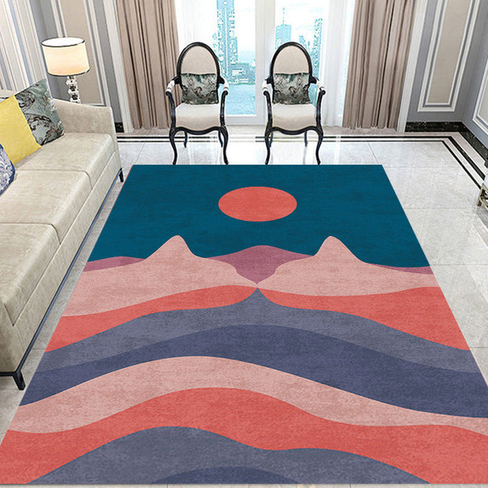 Navy Multicolor Mountain Pattern Rug Polyester Oriental Rug Washable Anti-Slip Pet Friendly Area Rug for Living Room