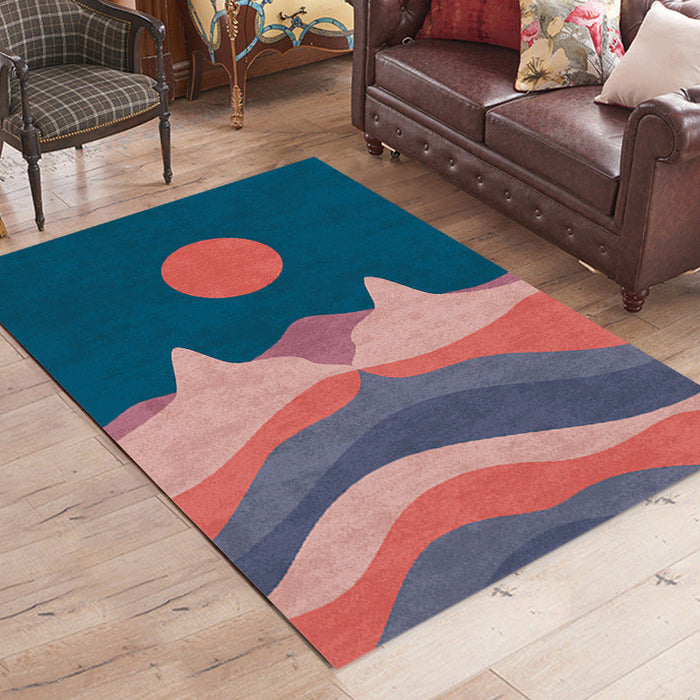 Navy Multicolor Mountain Pattern Rug Polyester Oriental Rug Washable Anti-Slip Pet Friendly Area Rug for Living Room