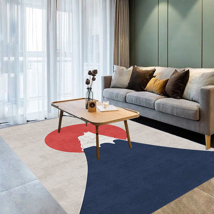 Navy Multicolor Mountain Pattern Rug Polyester Oriental Rug Washable Anti-Slip Pet Friendly Area Rug for Living Room