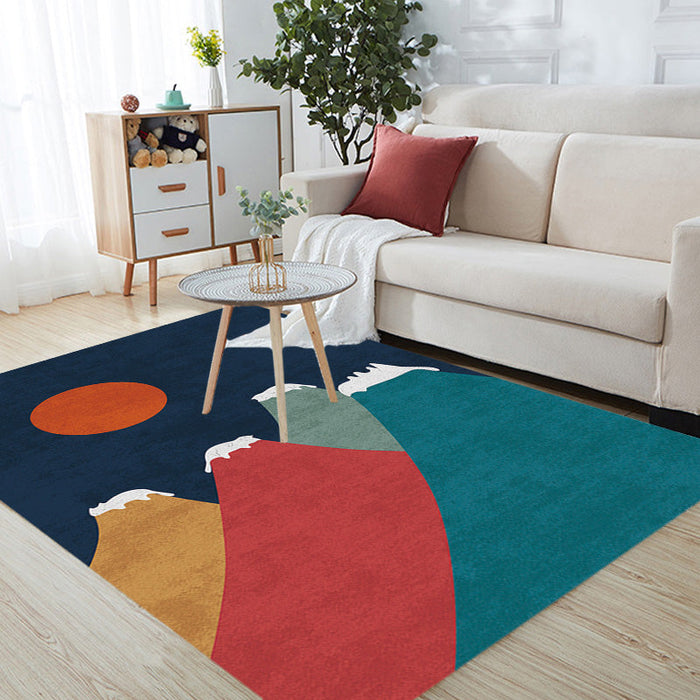 Navy Multicolor Mountain Pattern Rug Polyester Oriental Rug Washable Anti-Slip Pet Friendly Area Rug for Living Room