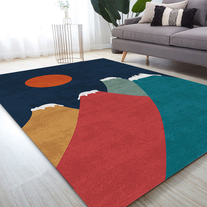 Navy Multicolor Mountain Pattern Rug Polyester Oriental Rug Washable Anti-Slip Pet Friendly Area Rug for Living Room