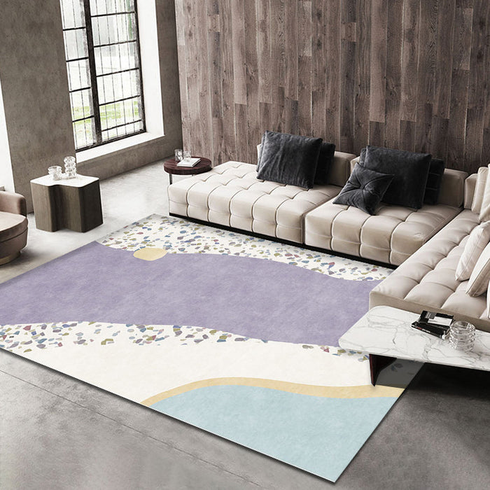 Purple Colorblock Rug Polyester Modern Rug Washable Anti-Slip Pet Friendly Area Rug for Living Room