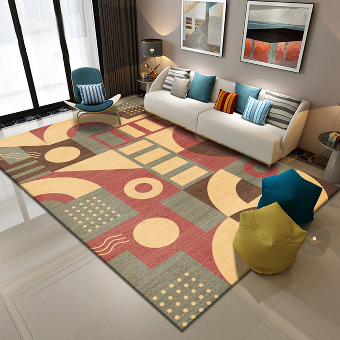 Multicolor Geometric Pattern Rug Polyester Simple Rug Washable Anti-Slip Pet Friendly Area Rug for Living Room