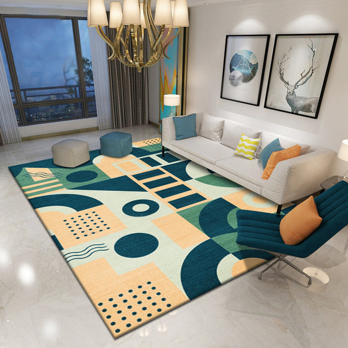 Multicolor Geometric Pattern Rug Polyester Simple Rug Washable Anti-Slip Pet Friendly Area Rug for Living Room