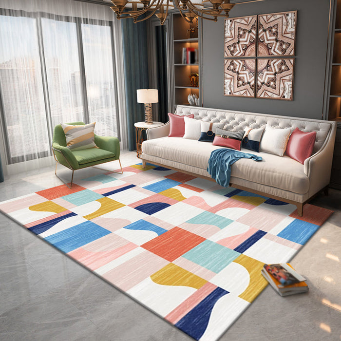 Multicolor Geometric Pattern Rug Polyester Simple Rug Washable Anti-Slip Pet Friendly Area Rug for Living Room