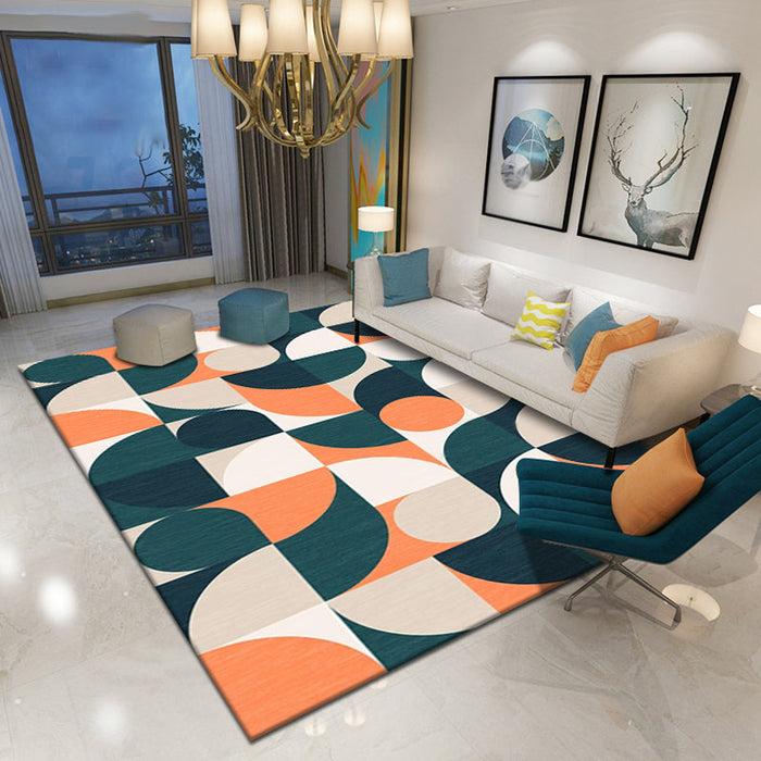 Multicolor Geometric Pattern Rug Polyester Simple Rug Washable Anti-Slip Pet Friendly Area Rug for Living Room