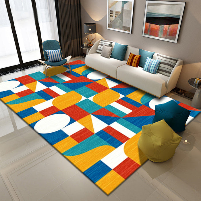 Multicolor Geometric Pattern Rug Polyester Simple Rug Washable Anti-Slip Pet Friendly Area Rug for Living Room