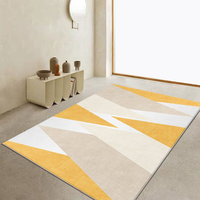 Yellow Geometric Pattern Rug Polyester Modern Rug Washable Anti-Slip Pet Friendly Area Rug for Living Room