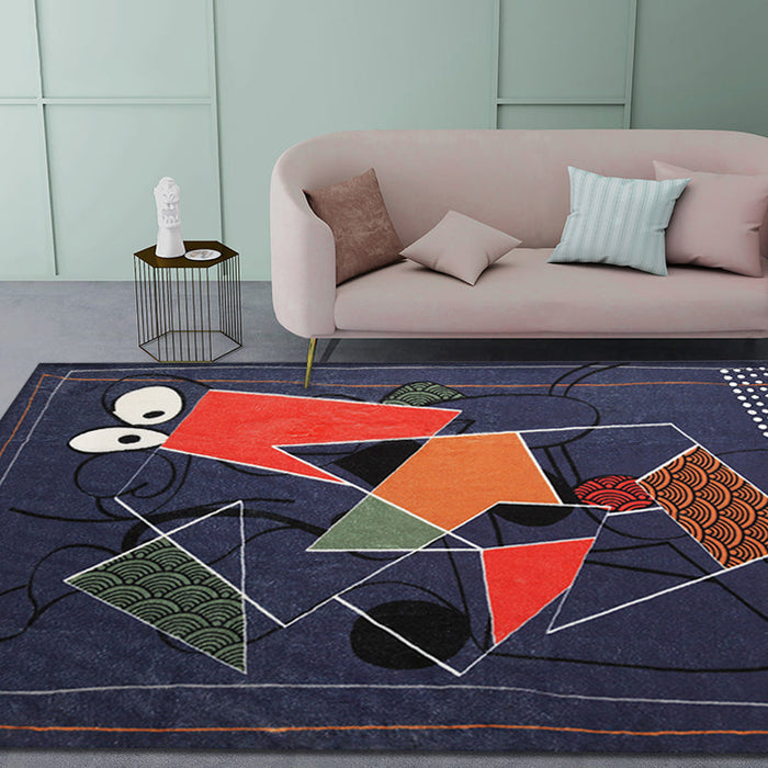 Multicolor Abstract Rug Polyester Modern Rug Washable Anti-Slip Pet Friendly Area Rug for Living Room