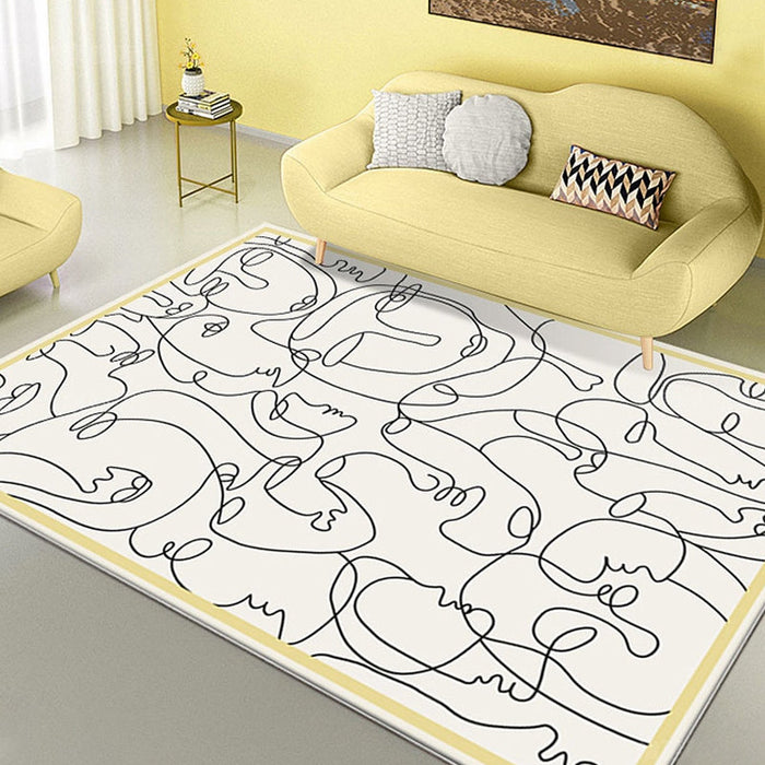 Creative Nordic Rug Beige Character Pattern Rug Pet Friendly Anti-Slip Washable Area Rug for Decoration