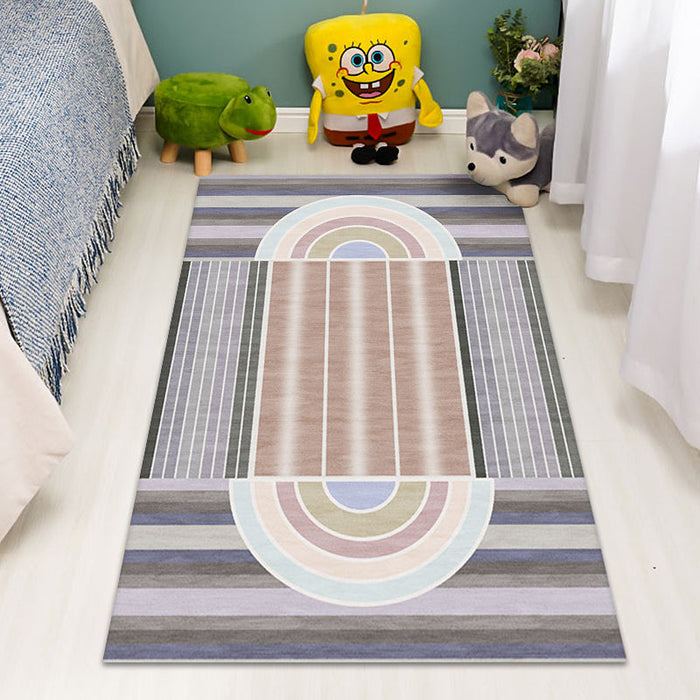 Casual Modernism Rug Brown Striped Pattern Rug Pet Friendly Anti-Slip Washable Area Rug for Decoration