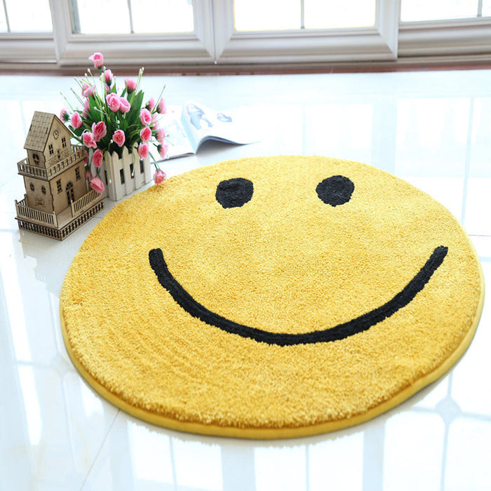 Yellow Emoji Pattern Rug Polyester Modern Rug Pet Friendly Washable Non-Slip Area Rug for Bedroom