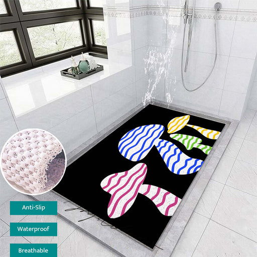 Feblilac Black Background Color Mushroom PVC Coil Bathtub Mat and Shower Mat