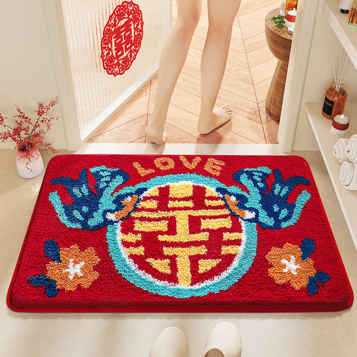 Feblilac Red Festive Love Tufted Bath Mat