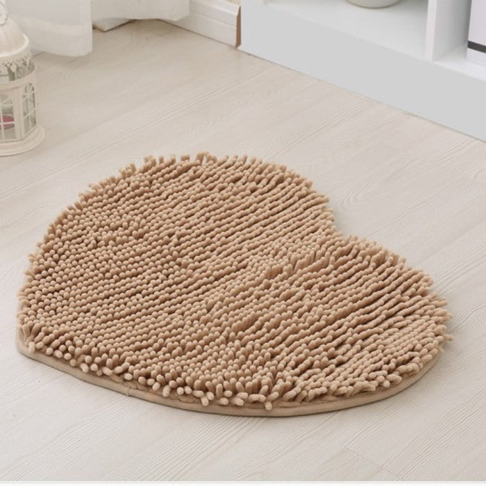 Feblilac Heart-shaped Solid Chenille Non-Slip Microfiber Shag Bathroom Rug Mat