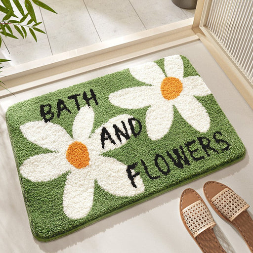 Feblilac White Flower Diary Tufted Bath Mat