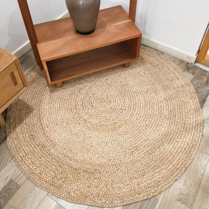 Khaki Plain Rug Jute Rural Rug Washable Anti-Slip Pet Friendly Area Rug for Living Room