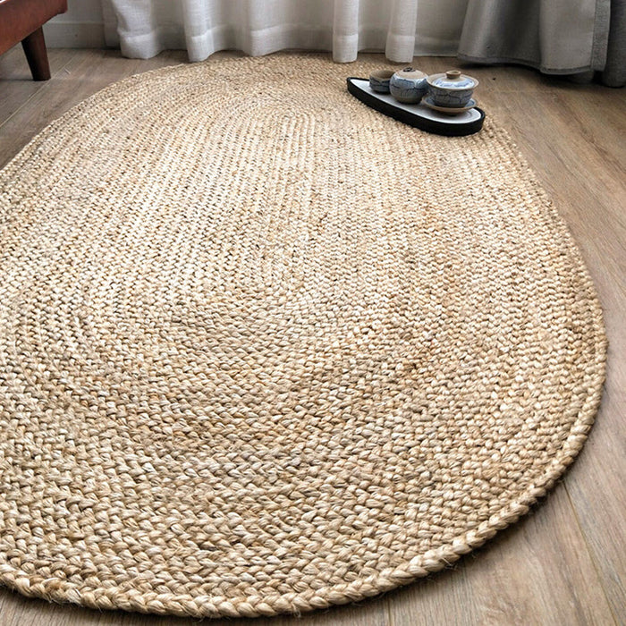 Khaki Plain Rug Jute Rural Rug Washable Anti-Slip Pet Friendly Area Rug for Living Room