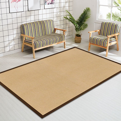 Brown Solid Color Rug Jute Rural Rug Washable Anti-Slip Pet Friendly Area Rug for Living Room